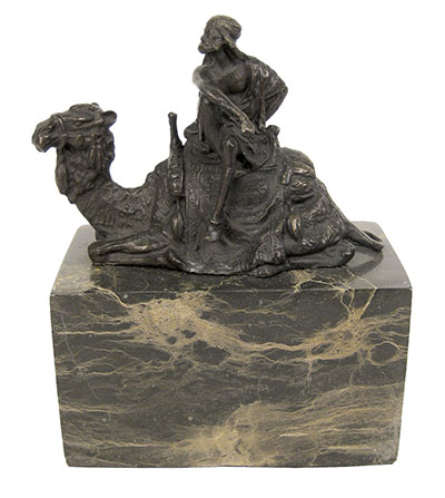 Man With Camel Bronze Sculpture On Marble Base